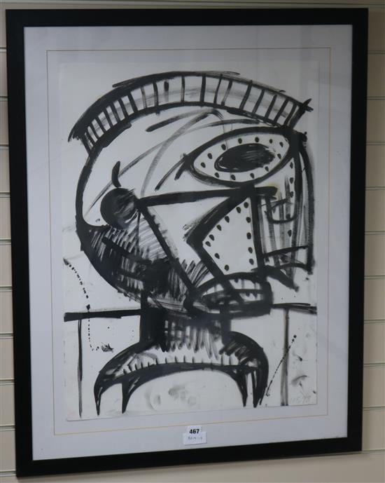 N. S., gouache on paper, Head study, initialled and dated 98 78 x 56cm